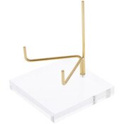Plymor Clear Acrylic Base with Adjustable Brass Rods to Hold Rock, Fossil, and Mineral Specimen, 3.75" H x 3.25" W x 3.25" D (2.5" Arm Length)