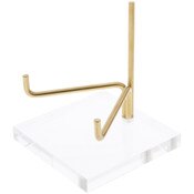 Plymor Clear Acrylic Base with Adjustable Brass Rods to Hold Rock, Fossil, and Mineral Specimen, 4.25" H x 3.25" W x 3.5" D (3" Arm Length)
