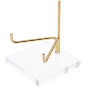 Plymor Clear Acrylic Base with Adjustable Brass Rods to Hold Rock, Fossil, and Mineral Specimen, 4.25" H x 3.25" W x 3.5" D (3" Arm Length)