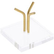Plymor Clear Acrylic Base with 3 Angled Brass Pegs to Hold Egg, Marble, Ball or Sphere, 2" H x 2" W x 1" D