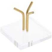 Plymor Clear Acrylic Base with 3 Angled Brass Pegs to Hold Egg, Marble, Ball or Sphere, 2" H x 2" W x 1" D