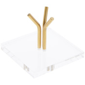 Plymor Clear Acrylic Base with 3 Angled Brass Pegs to Hold Egg, Marble, Ball or Sphere, 3" H x 3" W x 2" D