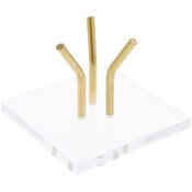 Plymor Clear Acrylic Base with 3 Angled Brass Pegs to Hold Egg, Marble, Ball or Sphere, 4" H x 4" W x 2.5" D