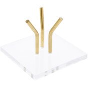 Plymor Clear Acrylic Base with 3 Angled Brass Pegs to Hold Egg, Marble, Ball or Sphere, 4" H x 4" W x 2.5" D