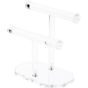 Plymor Clear Acrylic 2-Tier T-Bar Necklace & Bracelet Display Stand, 8.75" H x 8" W x 5" D