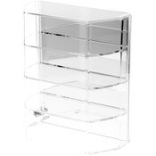 Plymor Clear Acrylic Locking Display Case with Angled Sides and Sliding Back, 3 Shelves (Mirrored), 12.75" H x 10.5" W x 5.5" D