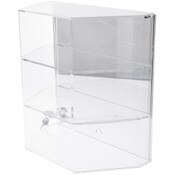 Plymor Clear Acrylic Locking Display Case with Angled Sides and Sliding Back, 2 Shelves (Mirrored), 16.5" H x 16.5" W x 8.5" D