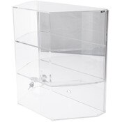 Plymor Clear Acrylic Locking Display Case with Angled Sides and Sliding Back, 2 Shelves (Mirrored), 16.5" H x 16.5" W x 8.5" D