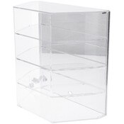Plymor Clear Acrylic Locking Display Case with Angled Sides and Sliding Back, 3 Shelves (Mirrored), 16.5" H x 16.5" W x 8.5" D