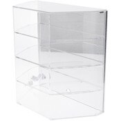 Plymor Clear Acrylic Locking Display Case with Angled Sides and Sliding Back, 3 Shelves (Mirrored), 16.5" H x 16.5" W x 8.5" D