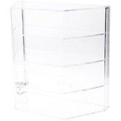 Plymor Clear Acrylic Locking Display Case with Angled Sides and Sliding Back, 3 Shelves, 16.5" H x 16.5" W x 8.5" D