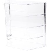 Plymor Clear Acrylic Locking Display Case with Angled Sides and Sliding Back, 3 Shelves, 16.5" H x 16.5" W x 8.5" D