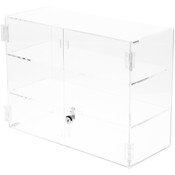Plymor Clear Acrylic Rectangular Locking Display Case, 2 Shelves, 12" H x 16" W x 7" D