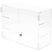 Plymor Clear Acrylic Rectangular Locking Display Case, 2 Shelves, 12" H x 16" W x 7" D