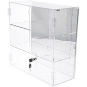 Plymor Clear Acrylic Rectangular Locking Display Case, 2 Shelves (Mirrored), 16.5" H x 16.25" W x 7" D