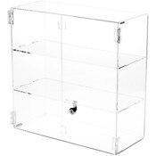 Plymor Clear Acrylic Rectangular Locking Display Case, 2 Shelves, 16.5" H x 16.25" W x 7" D