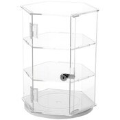 Plymor Clear Acrylic Hexagonal Locking Display Case, Rotating Base, 2 Shelves, 12.75" H x 9.5" W x 8.25" D