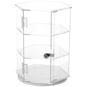Plymor Clear Acrylic Hexagonal Locking Display Case, Rotating Base, 2 Shelves, 12.75" H x 9.5" W x 8.25" D