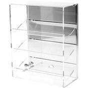 Plymor Clear Acrylic Locking Display Case with Sliding Back, 3 Angled Shelves (Mirrored), 12.75" H x 10.25" W x 5" D