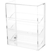Plymor Clear Acrylic Locking Display Case with Sliding Back, 3 Angled Shelves, 12.75" H x 10.25" W x 5" D