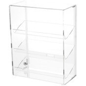 Plymor Clear Acrylic Locking Display Case with Sliding Back, 3 Angled Shelves, 12.75" H x 10.25" W x 5" D
