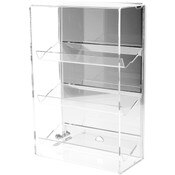 Plymor Clear Acrylic Locking Display Case with Sliding Back, 3 Angled Shelves (Mirrored), 15.75" H x 10.25" W x 5" D