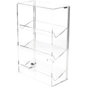 Plymor Clear Acrylic Locking Display Case with Sliding Back, 3 Angled Shelves, 15.75" H x 10.25" W x 5" D