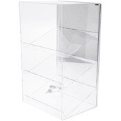 Plymor Clear Acrylic Locking Display Case with Sliding Back, 3 Angled Shelves (Mirrored), 20.75" H x 12.25" W x 10" D