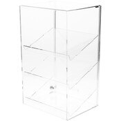 Plymor Clear Acrylic Locking Display Case with Sliding Back, 3 Angled Shelves, 20.75" H x 12.25" W x 10" D