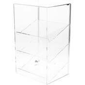 Plymor Clear Acrylic Locking Display Case with Sliding Back, 3 Angled Shelves, 20.75" H x 12.25" W x 10" D