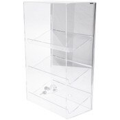 Plymor Clear Acrylic Locking Display Case with Sliding Back, 3 Angled Shelves (Mirrored), 21.75" H x 13.25" W x 7.5" D