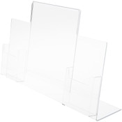 Plymor Clear Acrylic Slanted-Back Countertop Sign Holder with Tri-Fold Brochure Pocket on Right & Left, 11" H x 13" W x 5" D