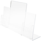Plymor Clear Acrylic Slanted-Back Countertop Sign Holder with Tri-Fold Brochure Pocket on Right & Left, 11" H x 13" W x 5" D