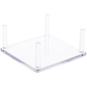 Plymor Clear Acrylic Square Base with 4 Display Prongs for Geode, Mineral or Crystal Cluster, 1.625" H x 4" W x 4" D