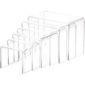 Plymor Clear Acrylic Rectangular Display Risers, 4" Deep Assortment, Set of 6 (3/16" thick)