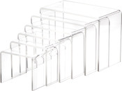 Plymor Clear Acrylic Rectangular Display Risers, 4" Deep Nesting Assortment, Set of 6