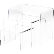 Plymor Clear Acrylic Rectangular Display Risers, 6" Deep Assortment, Set of 3 (1/4" thick)