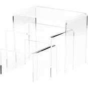 Plymor Clear Acrylic Rectangular Display Risers, 6" Deep Assortment, Set of 3 (1/4" thick)