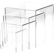 Plymor Clear Acrylic Square Display Risers, 6", 8", 10", 12" Assortment Pack, Set of 4 (Large) (1/4" thick)