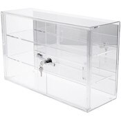 Plymor Clear Acrylic Locking Display Case with Sliding Back, 2 Shelves (Mirrored), 13" H x 21" W x 7.5" D