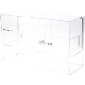 Plymor Clear Acrylic Locking Display Case with Sliding Back, 2 Shelves, 13" H x 21" W x 7.5" D