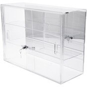 Plymor Clear Acrylic Locking Display Case with Sliding Back, 2 Shelves (Mirrored), 16" H x 22" W x 8.5" D
