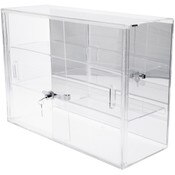 Plymor Clear Acrylic Locking Display Case with Sliding Back, 2 Shelves (Mirrored), 16" H x 22" W x 8.5" D