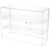 Plymor Clear Acrylic Locking Display Case with Sliding Back, 2 Shelves, 16" H x 22" W x 8.5" D