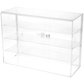 Plymor Clear Acrylic Locking Display Case with Sliding Back, 3 Shelves, 16" H x 22" W x 8.5" D