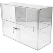 Plymor Clear Acrylic Locking Display Case with Sliding Back, 1 Shelf (Mirrored), 18" H x 26" W x 10" D