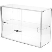 Plymor Clear Acrylic Locking Display Case with Sliding Back, 1 Shelf, 18" H x 26" W x 10" D