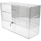 Plymor Clear Acrylic Locking Display Case with Sliding Back, 2 Shelves (Mirrored), 18" H x 26" W x 10" D