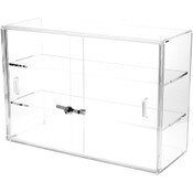 Plymor Clear Acrylic Locking Display Case with Sliding Back, 2 Shelves, 18" H x 26" W x 10" D