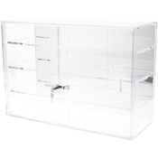 Plymor Clear Acrylic Locking Display Case with Sliding Back, 3 Shelves (Mirrored), 18" H x 26" W x 10" D